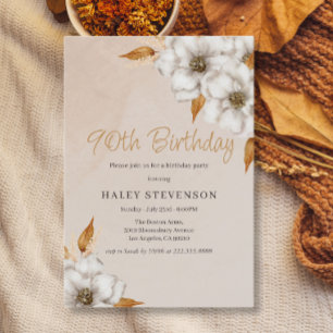 Invitation Élégante Fête Bohème Chic Florale pour les 90 ans