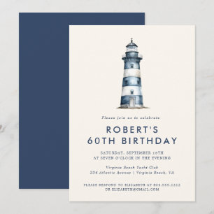 Invitation Élégante Fête d'anniversaire adulte du phare côtie