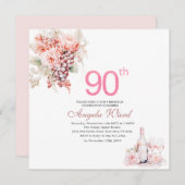 Invitation Elégante fête d'anniversaire aquarelle rose flore (Devant / Derrière)