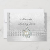 Invitation Elégante fête d'anniversaire argent blanc Diamant  (Devant)