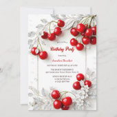 Invitation Elégante fête d'anniversaire aux cerisiers rouges  (Devant)