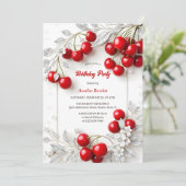 Invitation Elégante fête d'anniversaire aux cerisiers rouges  (Debout devant)
