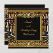 Invitation Élégante fête d'anniversaire Black Gold Mixte Anim (Devant / Derrière)