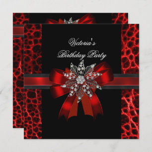 Invitation Élégante fête d'anniversaire Black Red Bow Jewel