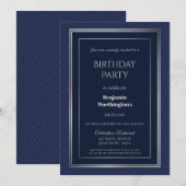 Invitation Elégante fête d'anniversaire bleu et argent de la (Devant / Derrière)