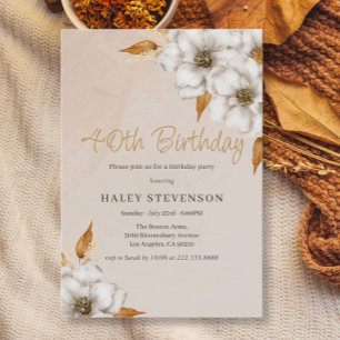 Invitation Élégante Fête d'Anniversaire Bohème Chic Florale d