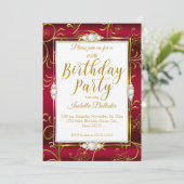 Invitation Élégante fête d'anniversaire Bourgogne Red Gold Di (Debout devant)