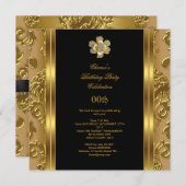Invitation Elégante fête d'anniversaire Damask Gold Diamond N (Devant / Derrière)