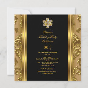 Invitation Elégante fête d'anniversaire Damask Gold Diamond N