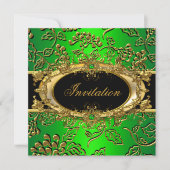 Invitation Elégante fête d'anniversaire Damask Lime Green Gol (Devant)