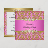 Invitation Elégante fête d'anniversaire Damask Pink Gold (Devant / Derrière)