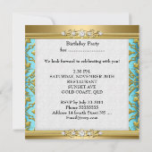 Invitation Elégante fête d'anniversaire Damask Turquoise Blue (Dos)