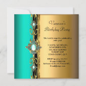 Invitation Elégante fête d'anniversaire Damask Turquoise Vert (Devant)
