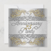 Invitation Élégante fête d'anniversaire de 25 ans argent or b (Devant)