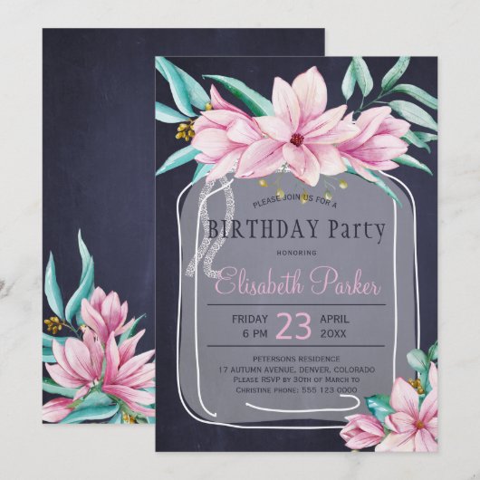 Invitation Elégante fête d'anniversaire de la marine de jarre (Devant / Derrière)