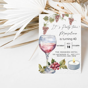 Invitation Elégante fête d'anniversaire de vin rouge pour la 