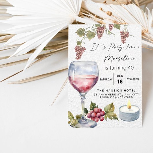 Invitation Elégante fête d'anniversaire de vin rouge pour la 