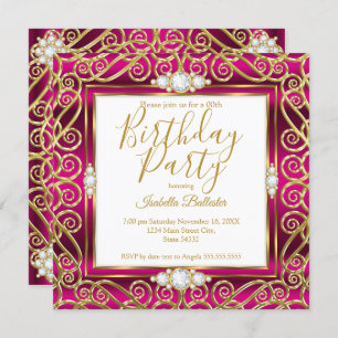 Invitation Élégante fête d'anniversaire Deep Pink Gold Diamon