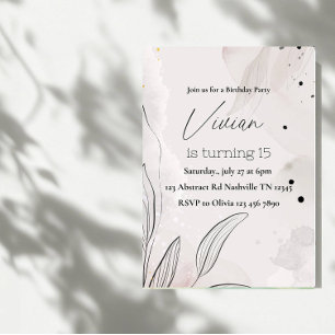 Invitation Élégante fête d'anniversaire des Feuilles Abstrait