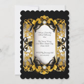 Invitation Élégante fête d'anniversaire Diamant floral noir O (Dos)