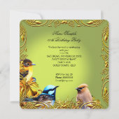 Invitation Elégante fête d'anniversaire d'or vert d'oiseaux f (Dos)