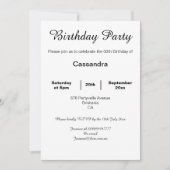 INVITATION ÉLÉGANTE FÊTE D'ANNIVERSAIRE EN LACE BLANCHE ET NO (Devant)