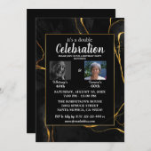 Invitation Élégante fête d'anniversaire en marbre noir et or (Devant / Derrière)
