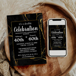 Invitation Élégante fête d'anniversaire en marbre noir et or