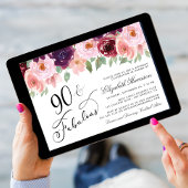 Invitation Elégante fête d'anniversaire Floral Bourgogne rose