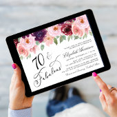 Invitation Élégante fête d'anniversaire Floral Bourgogne rose