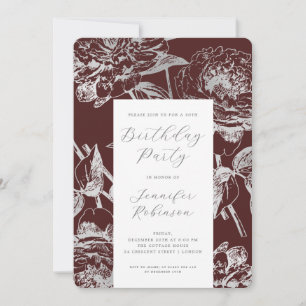 Invitation Elégante fête d'anniversaire florale d'argent Bour