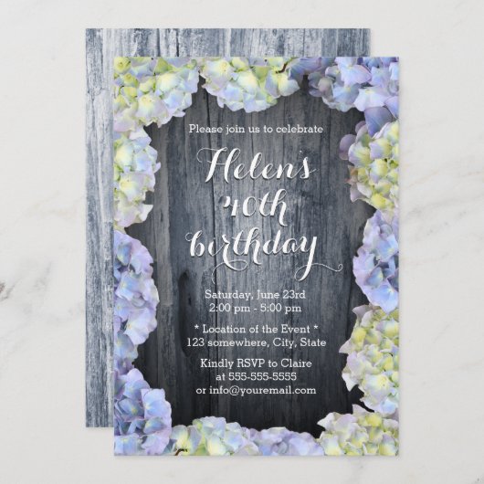 Invitation Elégante fête d'anniversaire florale d'Hydrangea (Devant / Derrière)