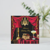 Invitation Elégante fête d'anniversaire Gold Black Red Luxe (Debout devant)
