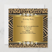 Invitation Élégante fête d'anniversaire Gold Black Zebra Leop (Dos)