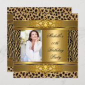 Invitation Élégante fête d'anniversaire Gold Black Zebra Leop (Devant / Derrière)
