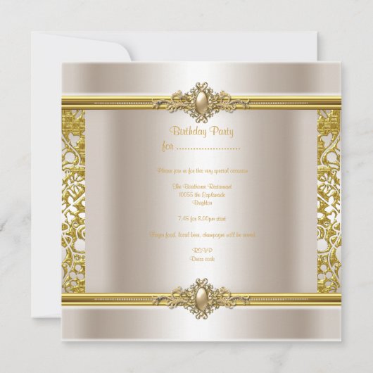 Invitation Elégante fête d'anniversaire Gold Damask Cream Gol (Dos)