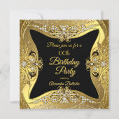 Invitation Élégante fête d'anniversaire Gold Diamants noirs (Devant)