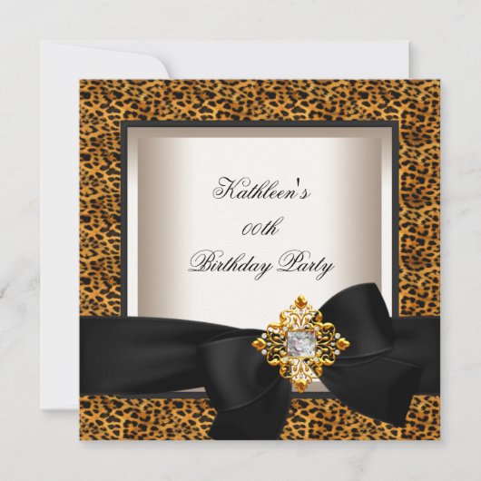Invitation Elégante fête d'anniversaire Gold Leopard Black Cr (Devant)