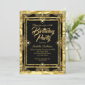 Invitation Élégante fête d'anniversaire Golden Black Gold Gem (Debout devant)