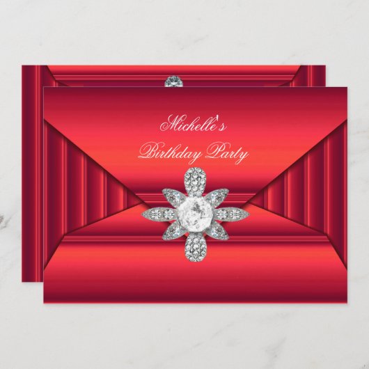 Invitation Élégante fête d'anniversaire Joyau rouge Écouter (Devant / Derrière)
