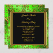 Invitation Élégante fête d'anniversaire Lime vert Black Gold (Devant / Derrière)