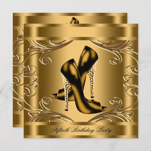 Invitation Élégante fête d'anniversaire Noir et Or (Devant / Derrière)