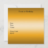 Invitation Élégante Fête d'Anniversaire Or (Dos)