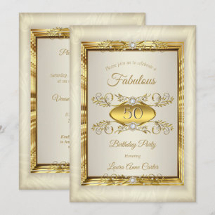 Invitation Élégante Fête d'Anniversaire Or Diamant Beige Crèm