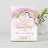 Invitation Elégante fête d'anniversaire pastel unicorn pastel (Debout devant)
