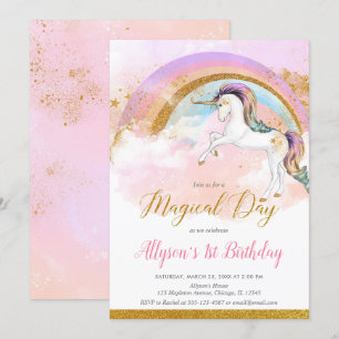 Invitation Elégante fête d'anniversaire pastel unicorn pastel