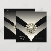 Invitation Élégante fête d'anniversaire Pearl Blac (Devant / Derrière)