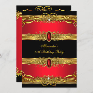 Invitation Élégante fête d'anniversaire Regal Red Black Gold