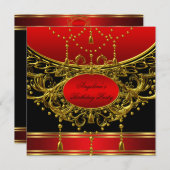 Invitation Élégante fête d'anniversaire Regal Red Gold (Devant / Derrière)