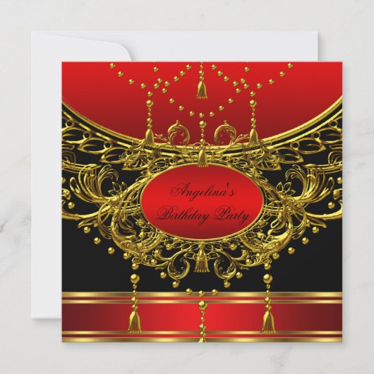 Invitation Élégante fête d'anniversaire Regal Red Gold (Devant)